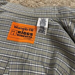 Wrangler Fr Men's Riggs Workwear Flame Resistant Shirt Pearl Snap Khaki Sz Large